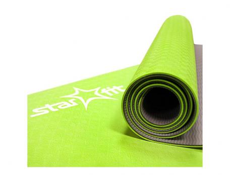 Коврик для йоги STARFIT FM-201 TPE 173x61x0,6 см, мятный/серый 1/12